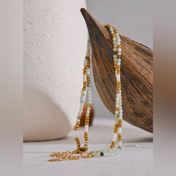 18K Gold Plated Beaded Beads Necklace*Mixed Natural Stone Necklace*Waterproof - Picture 6 of 7